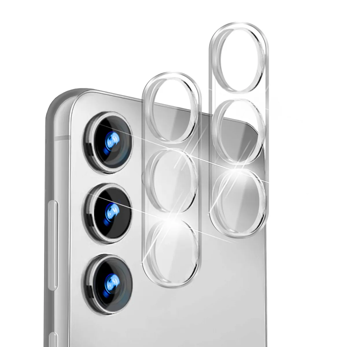 NALIA [2 Stück] Kamera-Schutzglas kompatibel mit Samsung Galaxy S24 Glas, Klarer Robuster Linsen-Schutz für Rückkamera, Gehärtete Glasfolie mit Zwischenraum-Abdeckung, Transparenter Kameraschutz