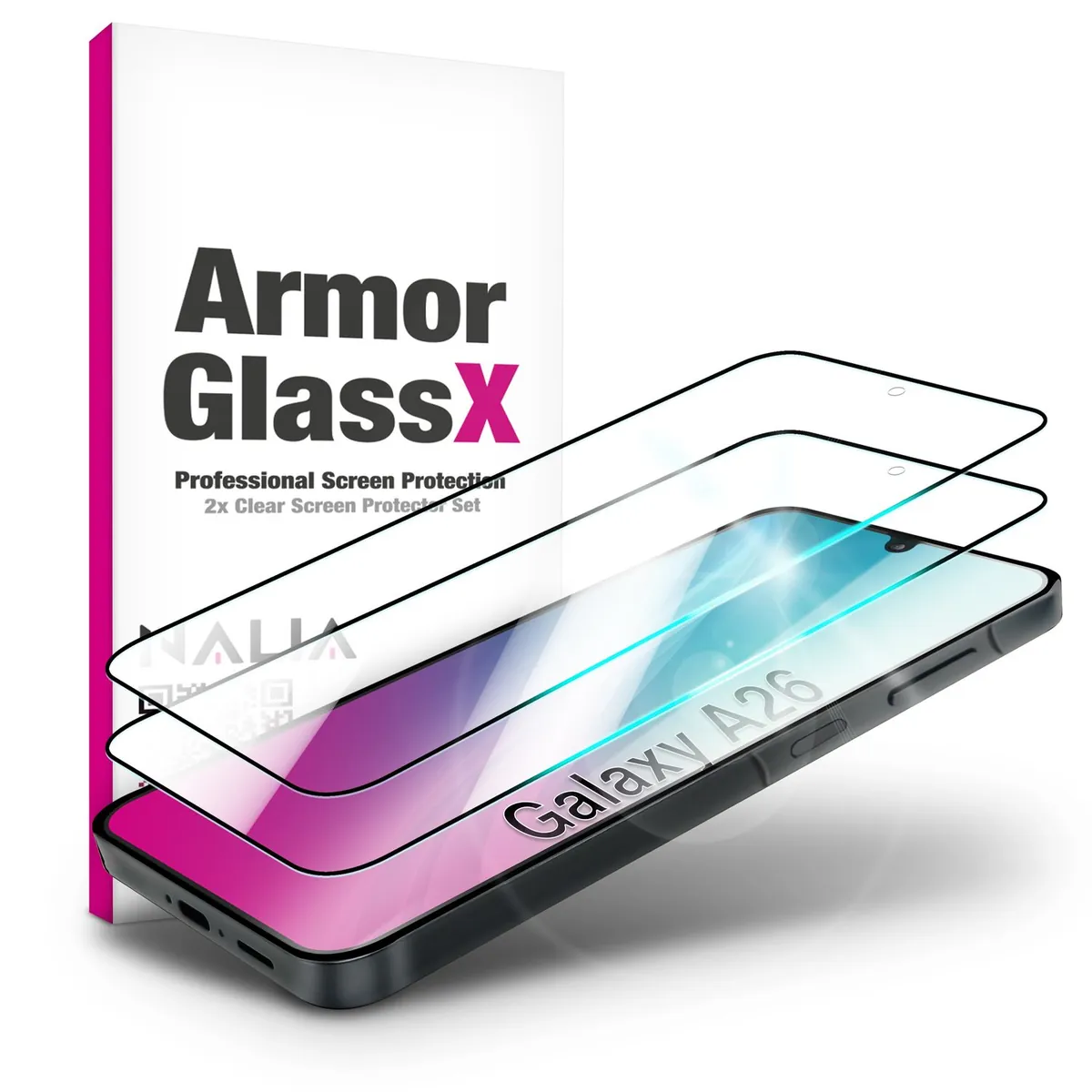 NALIA 2x Schutzglas für Samsung Galaxy A26 – Full-Screen Schutz 9H & Hüllenfreundlich – ARMORGLASSX (Display Glasfolie Transparent & 9H Härte) – Marke aus Berlin