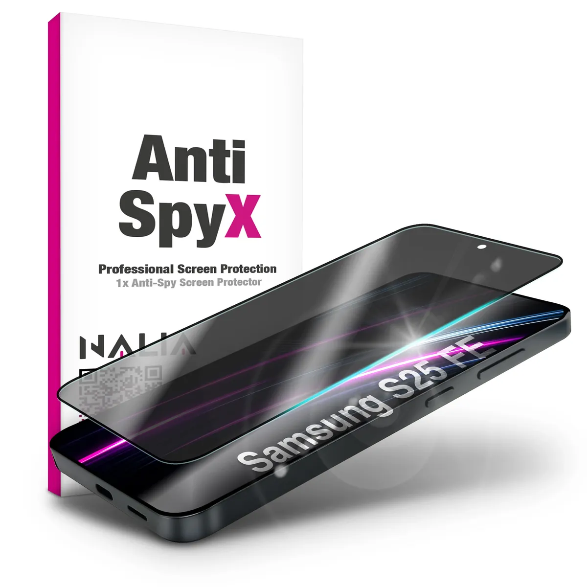 NALIA Blickschutzglas für Samsung Galaxy S25 FE – Härte 9H & Robust – ANTISPYX (Privacy Full-Cover) – Marke aus Berlin