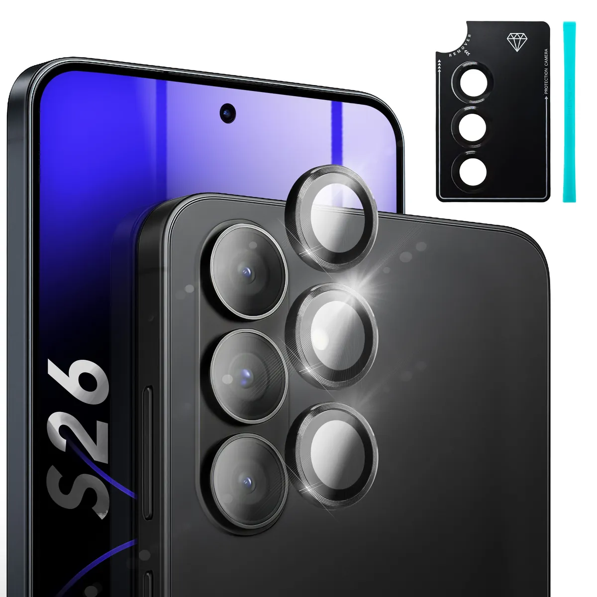 NALIA Glas Kameraschutzringe für Samsung Galaxy S26 – Linsenschutz & Case Friendly – FOCUS.PRO CLX (9H Härtegrad & Montagerahmen) – Marke aus Berlin