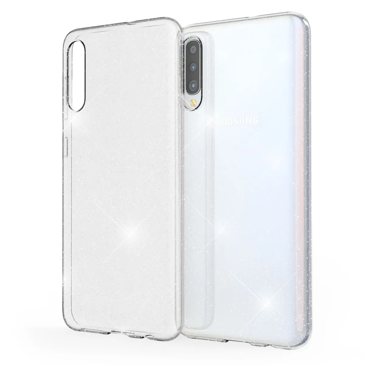 NALIA Glitzerhülle für Samsung Galaxy A50 – Funkelndes Silikon Case – DAZZLIN (Transparent & Stoßfest) – Marke aus Berlin