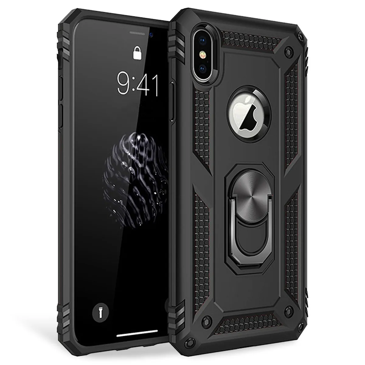 NALIA Panzerhülle für iPhone XS Max – Ring-Ständer 360° & Magnet-Halterung Kompatibel – RINGDEFEND (Stoßfestes Outdoor Case) – Marke aus Berlin