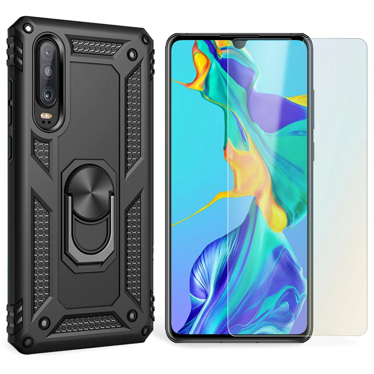NALIA Panzerhülle für Huawei P30 – Ring-Ständer 360° & Magnet-Halterung Kompatibel – RINGDEFEND (Stoßfestes Outdoor Case) – Marke aus Berlin