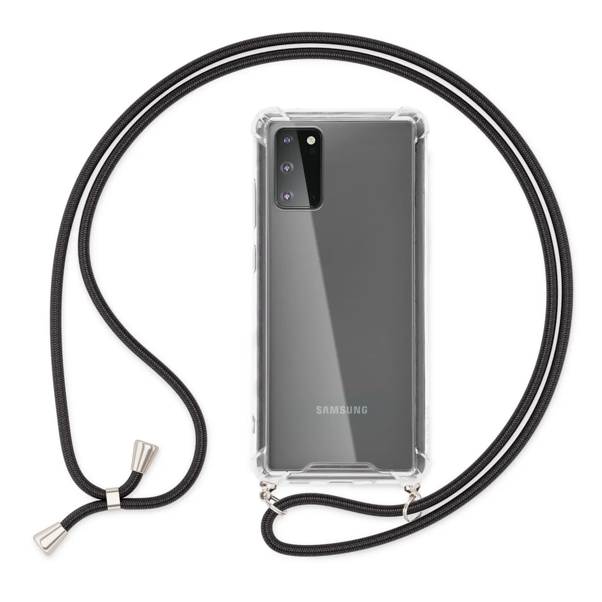 NALIA Handykette für Samsung Galaxy S20 – Transparentes Hybrid-Case & Band – HANGIT (Anti-Gelb Rückseite & Verstellbar) – Marke aus Berlin