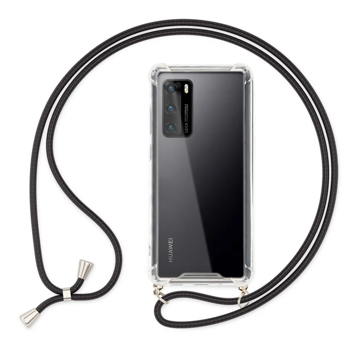 NALIA Handykette für Huawei P40 – Transparentes Hybrid-Case & Band – HANGIT (Anti-Gelb Rückseite & Verstellbar) – Marke aus Berlin