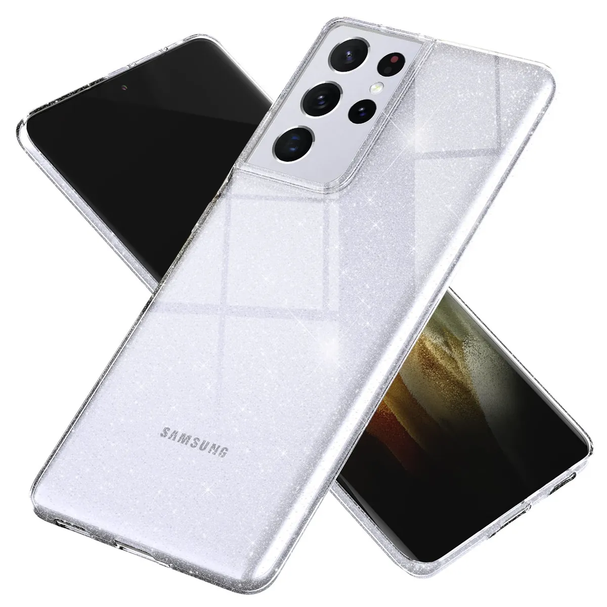 NALIA Glitzerhülle für Samsung Galaxy S21 Ultra – Funkelndes Silikon Case – DAZZLIN (Transparent & Stoßfest) – Marke aus Berlin