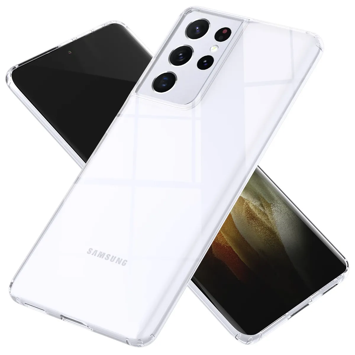 NALIA Transparente Hülle für Samsung Galaxy S21 Ultra – Harte Rückseite & Silikon Rand – IGNITE (Stoßfeste Handyhülle & Verstärkte Ecken) – Marke aus Berlin