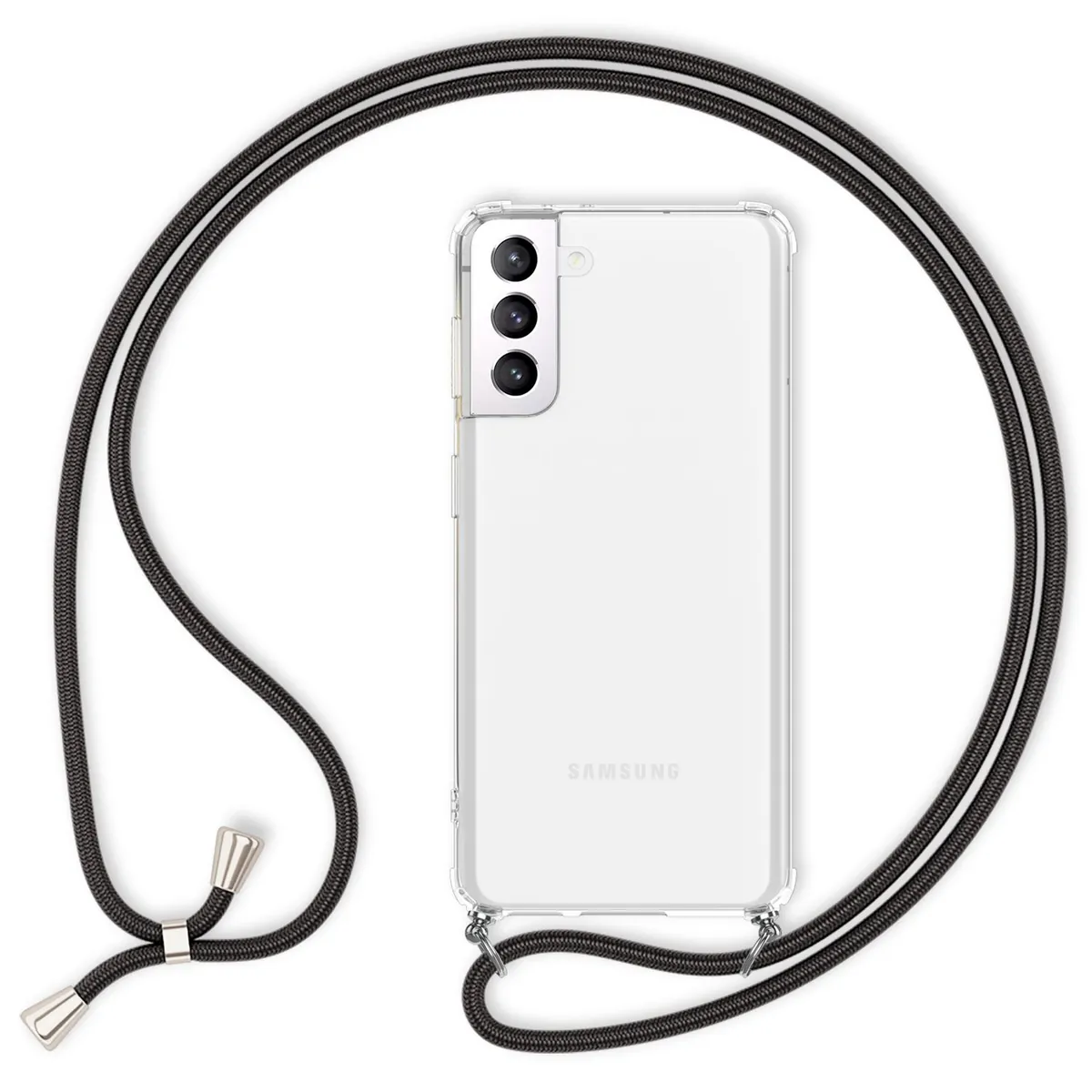 NALIA Handykette für Samsung Galaxy S21 – Transparentes Hybrid-Case & Band – HANGIT (Anti-Gelb Rückseite & Verstellbar) – Marke aus Berlin