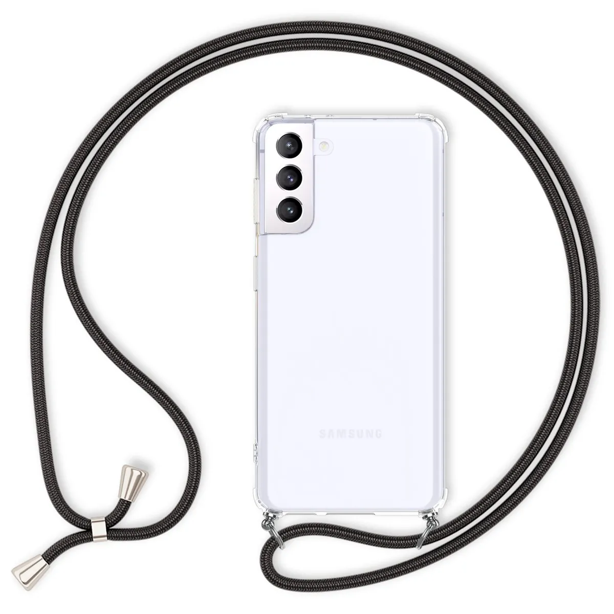 NALIA Handykette für Samsung Galaxy S21 Plus – Transparentes Hybrid-Case & Band – HANGIT (Anti-Gelb Rückseite & Verstellbar) – Marke aus Berlin
