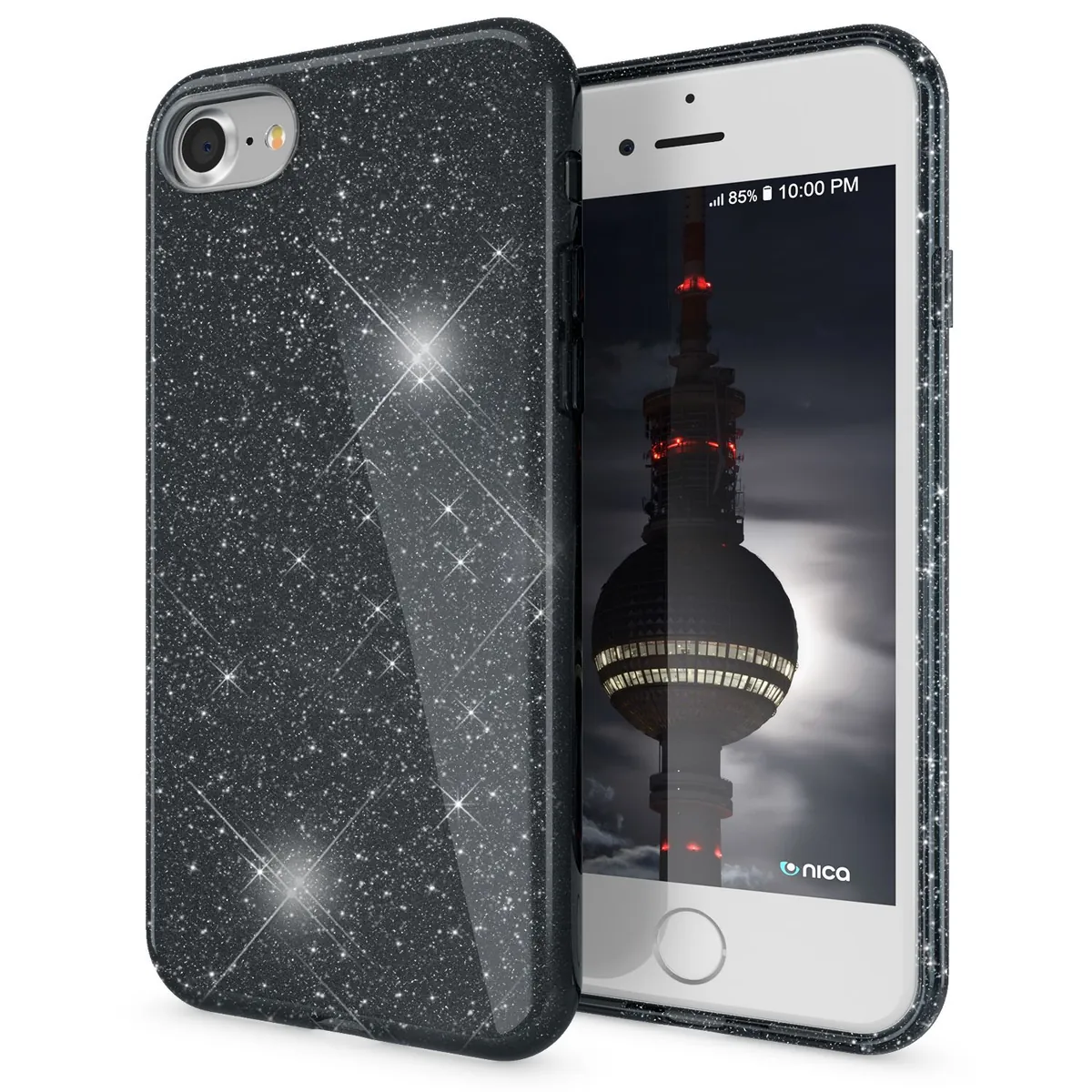 NALIA Glitzerhülle für iPhone 7 / 8 / SE (2020 / 2022) – Funkelnder Glitzer-Look & Grip – SHINEPOP (Silikon Case) – Marke aus Berlin