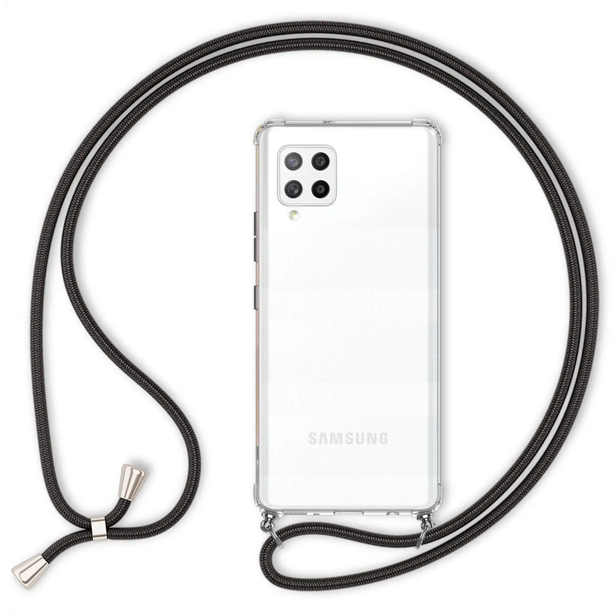 NALIA Handykette für Samsung Galaxy A42 5G – Transparentes Hybrid-Case & Band – HANGIT (Anti-Gelb Rückseite & Verstellbar) – Marke aus Berlin
