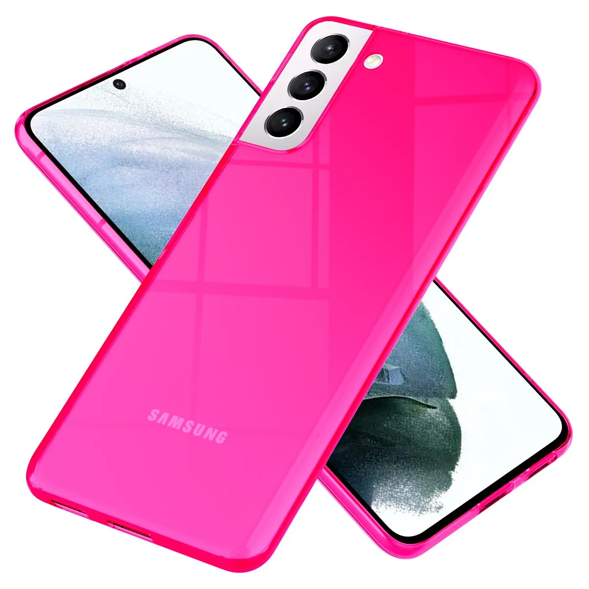 NALIA Neon Silikonhülle für Samsung Galaxy S21 – Knallige Signal-Farbe & Linsenschutz – VIBE (Transparentes Case) – Marke aus Berlin