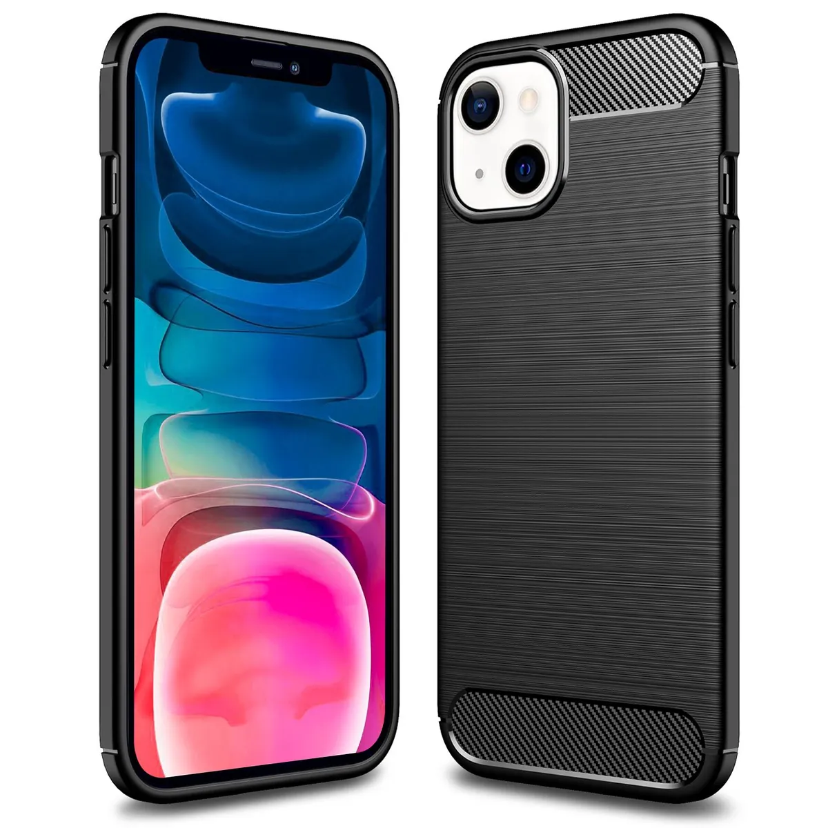 NALIA Silikonhülle für iPhone 13 Mini – Rutschfest & Matt – VORTEX (Gebürstete Optik & Carbon Design) – Marke aus Berlin