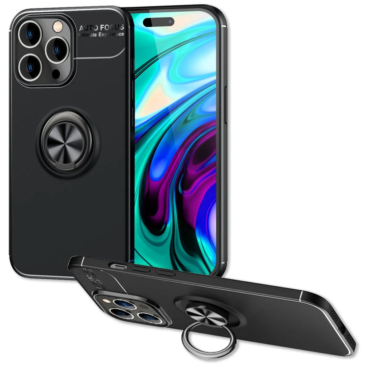 NALIA Ringhülle für iPhone 14 Pro Max – Ring-Ständer 360° & für Magnet-Halter – GRIP360 (Mattiertes Silikon Case) – Marke aus Berlin