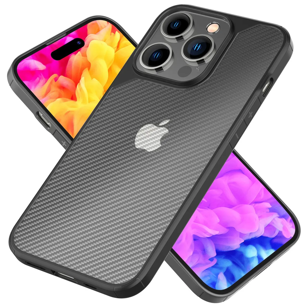 NALIA Carbon-Look Hülle für iPhone 14 Pro – Vergilbungsfrei & Rutschfest – NOMAD (Semi-Transparent & Silikon-Rahmen) – Marke aus Berlin