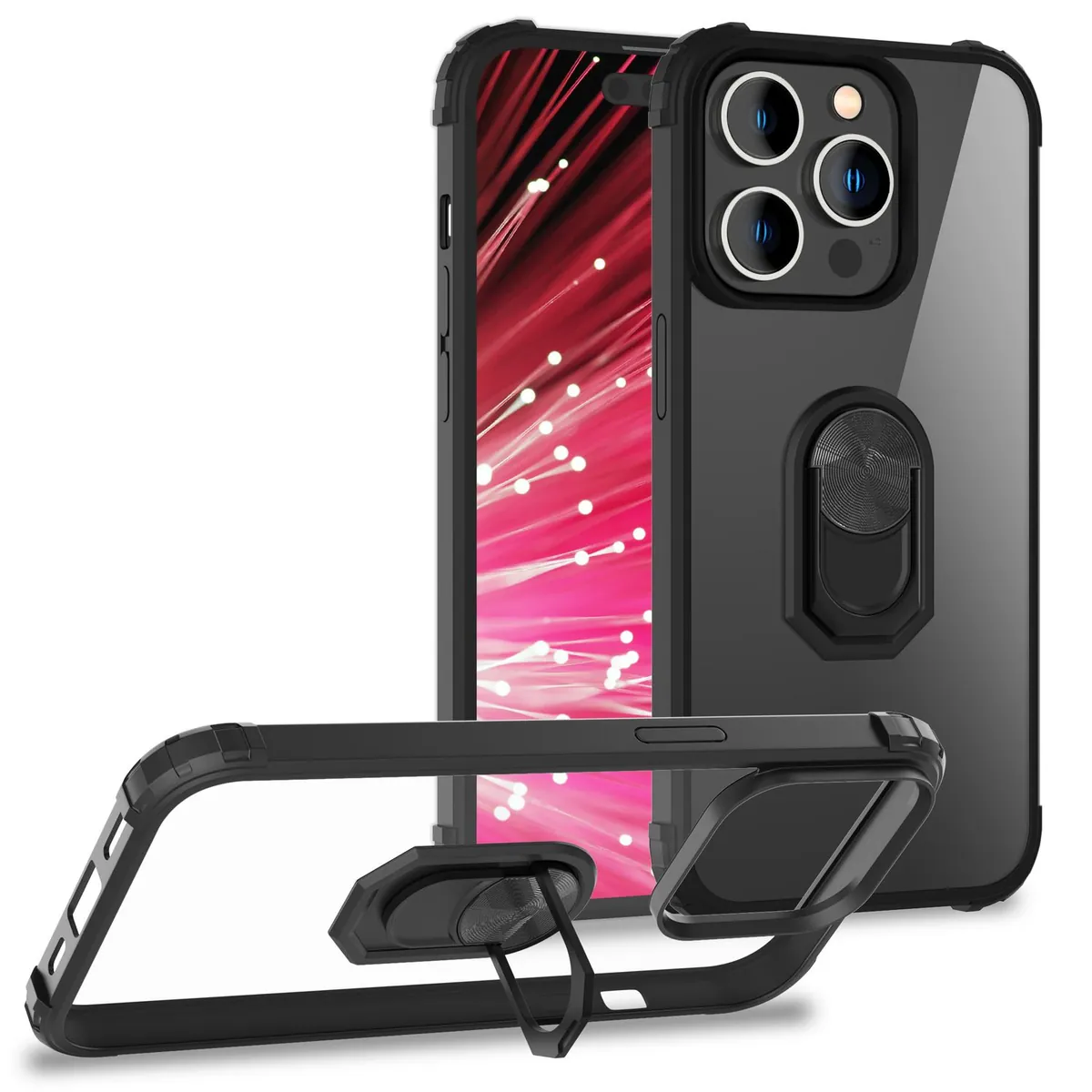 NALIA Ringhülle für iPhone 14 Pro Max – Für Magnethalter & 360° Stand – VAULT (Kristallklare Rückseite & Stoßfester Silikon-Rahmen) – Marke aus Berlin