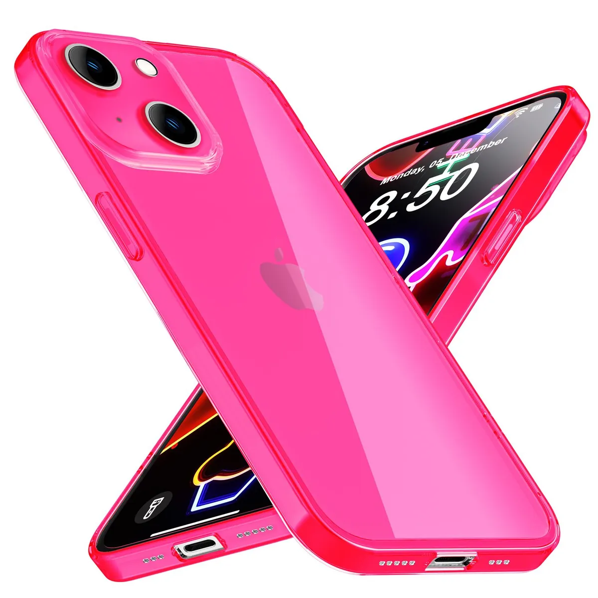NALIA Neon Silikonhülle für iPhone 14 – Knallige Signal-Farbe & Linsenschutz – VIBE (Transparentes Case) – Marke aus Berlin