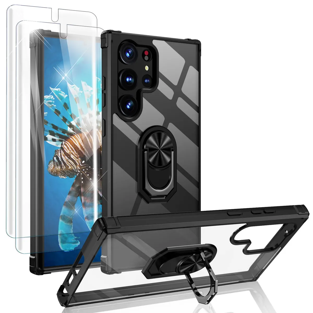 NALIA Ringhülle für Samsung Galaxy S23 Ultra – Für Magnethalter & 360° Stand – VAULT (Kristallklare Rückseite & Stoßfester Silikon-Rahmen) – Marke aus Berlin