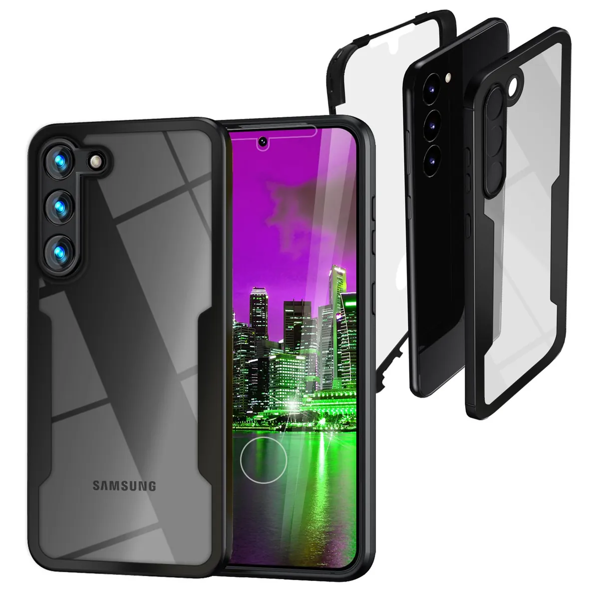 NALIA 360° Hülle für Samsung Galaxy S23 – Vergilbungsfrei & Rutschfester Matt-Rahmen – SURROUND (Full-Body Case mit Kameraschutz) – Marke aus Berlin
