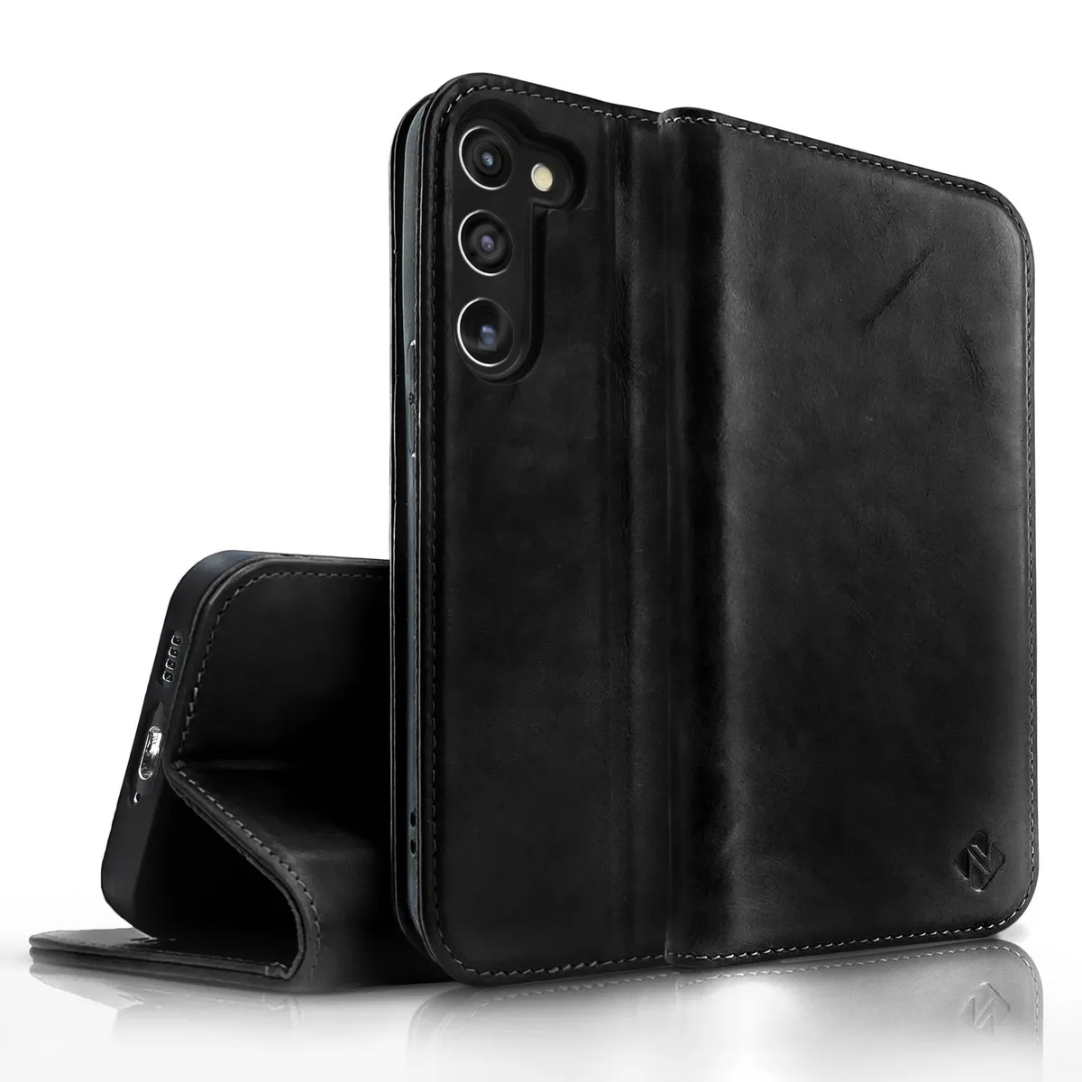 NALIA Echtlederhülle für Samsung Galaxy S23 – RFID Wallet & Magnet-Verschluss – LEVANTO (Handgefertigte Klapphülle) – Marke aus Berlin