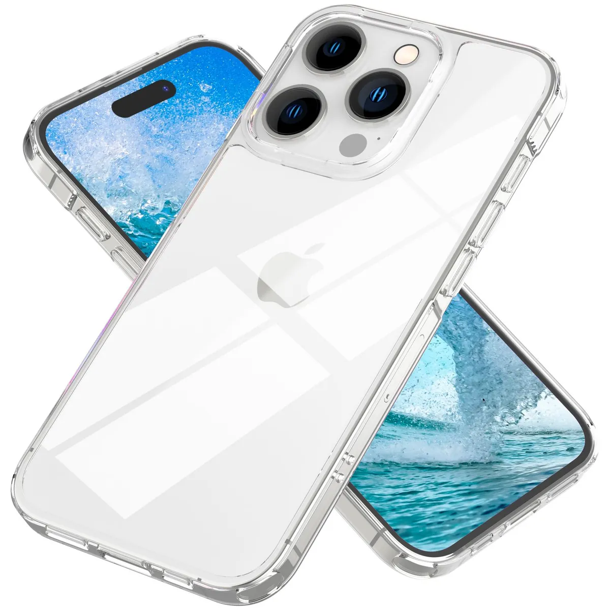 NALIA Transparente Hülle für iPhone 15 Pro – Anti-Gelb & Stoßfest – BLYSS (Rückseite in Glas-Optik) – Marke aus Berlin