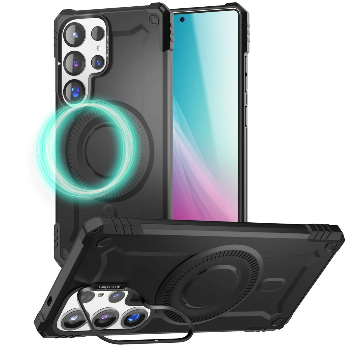 NALIA Magnetische Panzerhülle für Samsung Galaxy S25 Ultra – MagSafe kompatibel & Kamera-Stand – GRANITE (Outdoor Schutzhülle Stoßfest) – Marke aus Berlin
