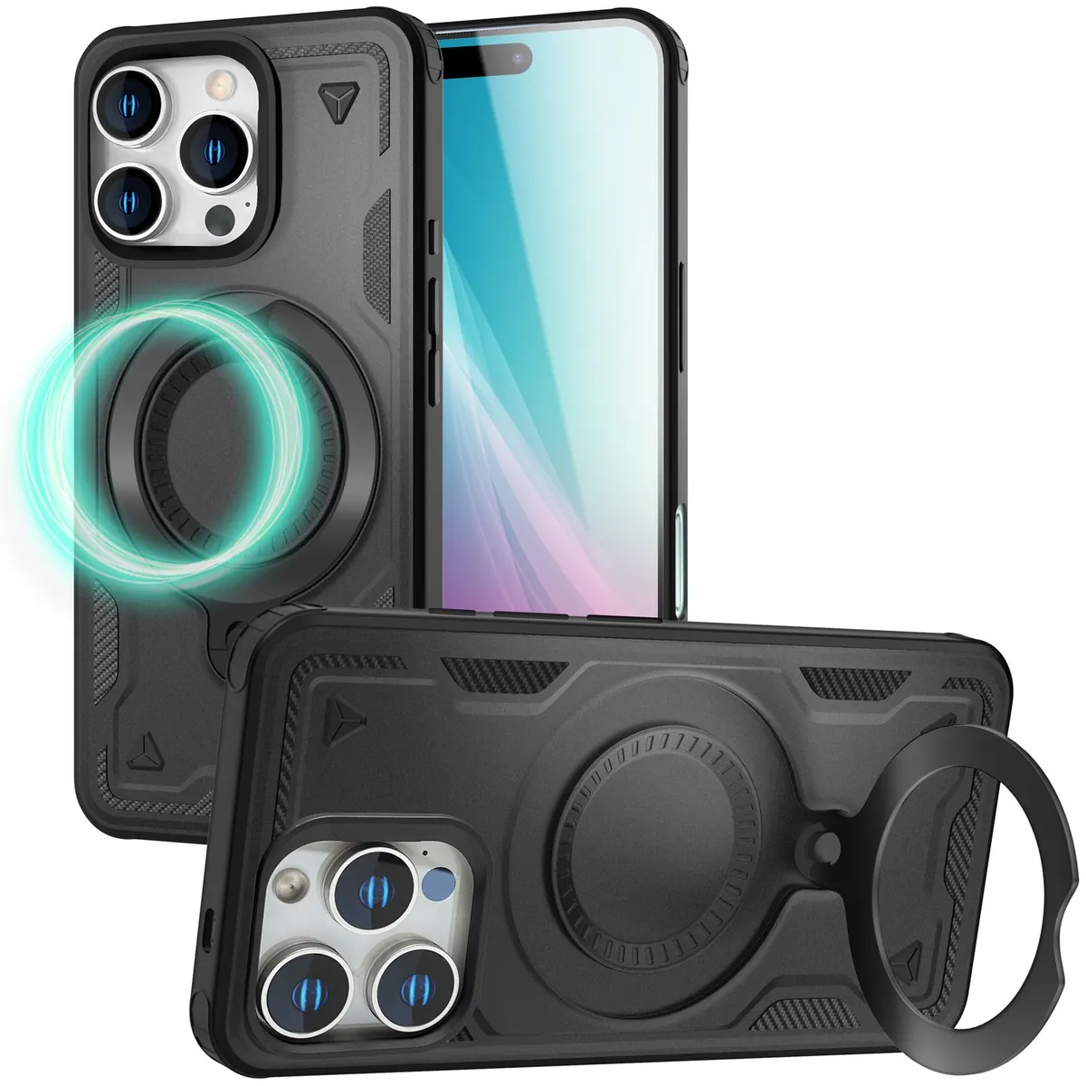 NALIA Magnetische Panzerhülle für iPhone 16 Pro – Ring-Halterung 360° & MagSafe kompatibel – STORMGUARD (Outdoor Case) – Marke aus Berlin