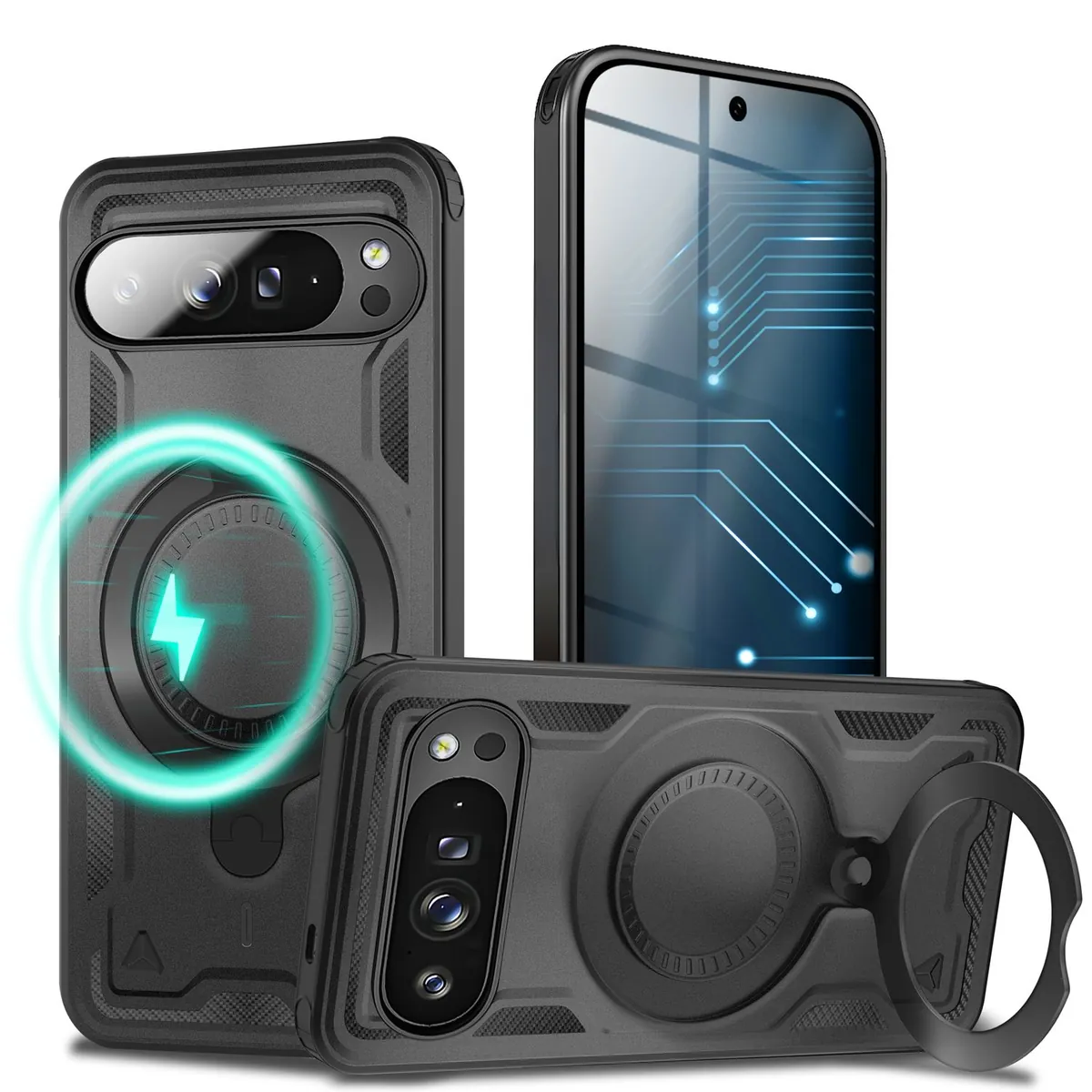 NALIA Magnetische Panzerhülle für Google Pixel 9 Pro XL – Ring-Halterung 360° & MagSafe kompatibel – STORMGUARD (Outdoor Case) – Marke aus Berlin