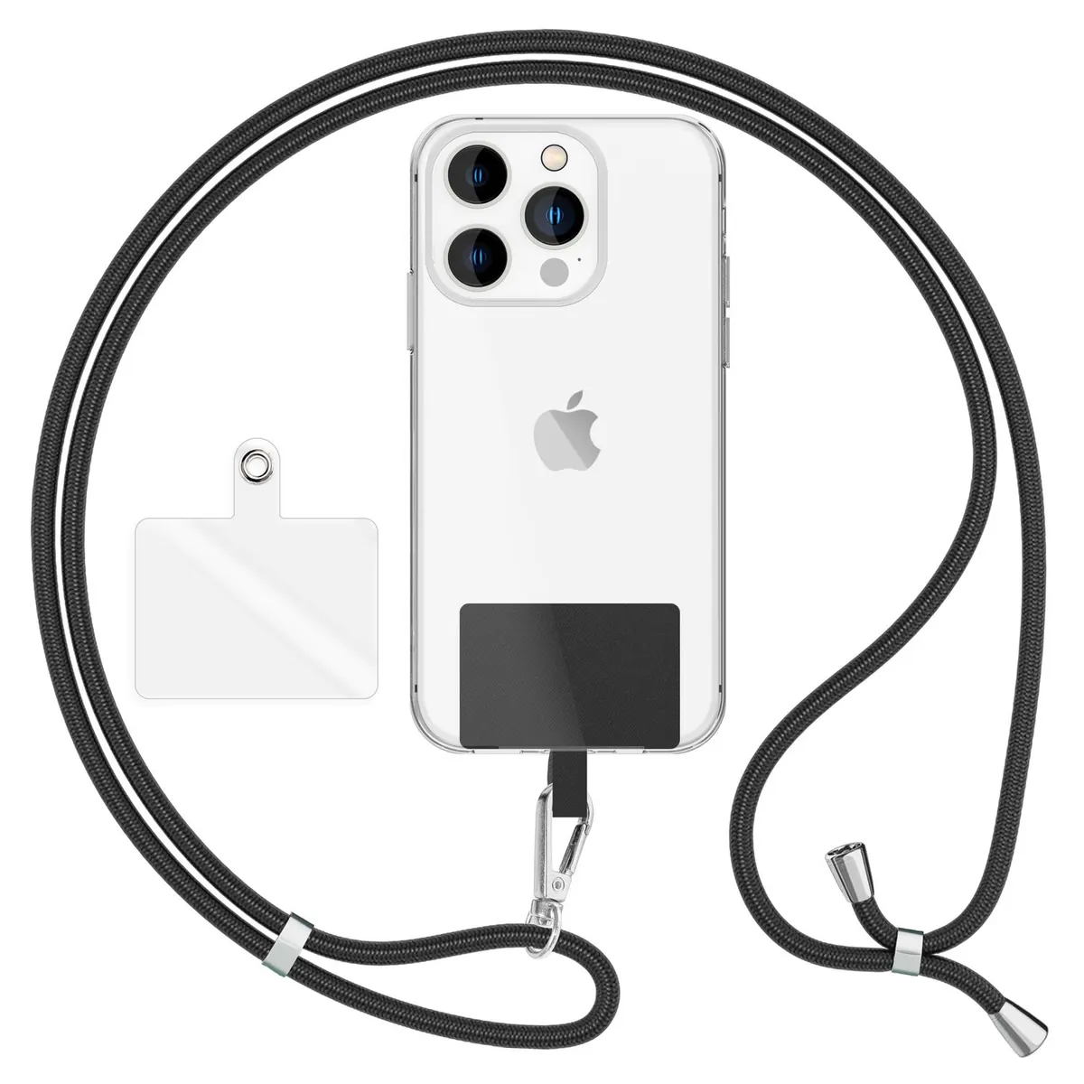 NALIA Universal Handykette für alle Smartphones – Robuste Kordel & 2 Patches – HOLDME AIR (Klassisches Lanyard mit Silbernem Karabiner) – Marke aus Berlin