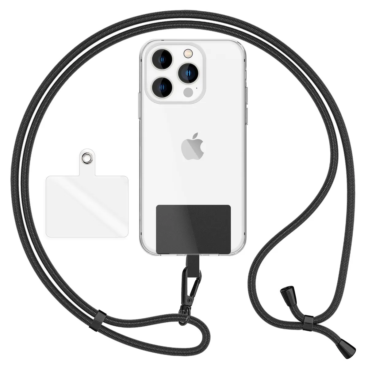 NALIA Universal Handykette für alle Smartphones – Robuste Kordel & 2 Patches – HOLDME AIR (Klassisches Lanyard mit Mattschwarzem Karabiner) – Marke aus Berlin