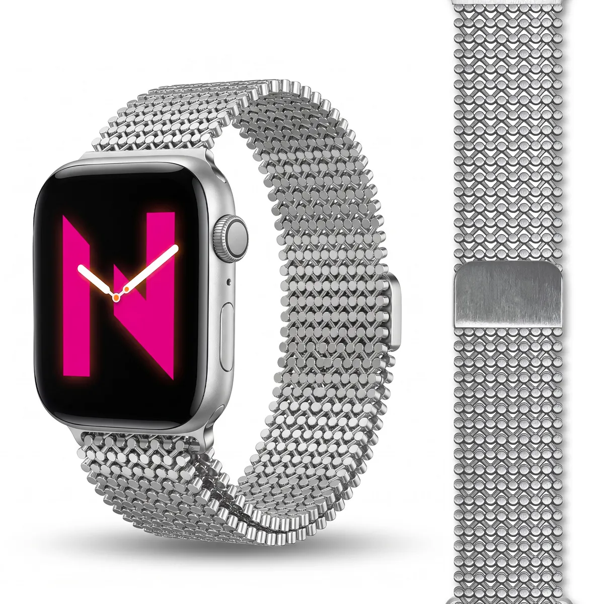 NALIA Alvia Edelstahl Armband kompatibel mit Apple Watch Armband SE/iWatch Series 10 9 8 7 6 5 4 3 2 1, 38/40/41/42mm, Magnetisches Mesh Loop-Armband, Metall Band Atmungsaktiv