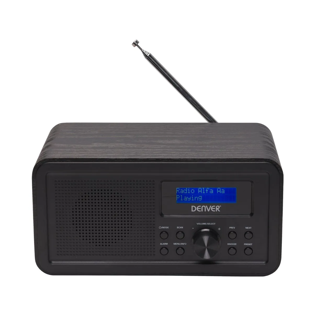 DENVER DAB-30B – Kompaktes DAB+ Radio mit Bluetooth, Backlit-Display & Weckfunktion, Holzgehäuse, schwarz