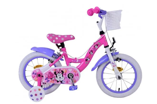 Volare Disney Minnie Cutest Ever 14 Zoll Kinderfahrrad Pink - Sicherheit und Komfort mit abnehmbaren Seitenrädern und Korb
