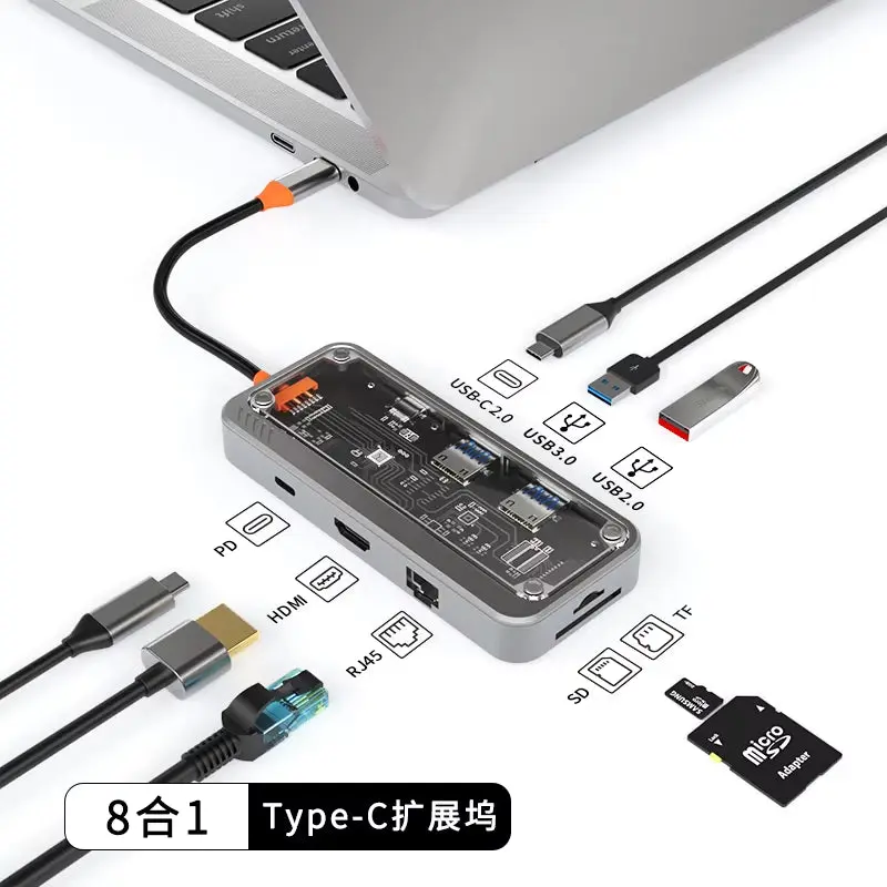 USB-C HUB Docking Station 100W USB Adapter Port Ethernet
