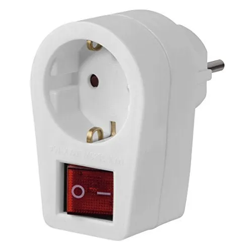 Energiespar Steckdose mit 2-poligem Schalter (Steckdosenadapter, schaltbar, stromsparend, Kindersicherung, 230V, Kunststoff) weiß
