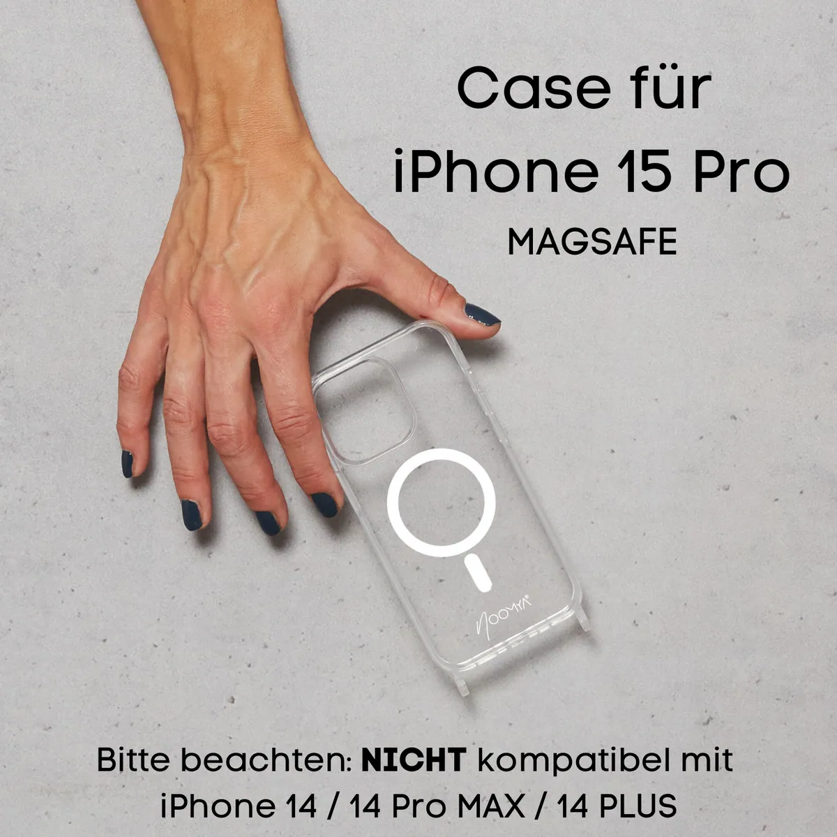 Magsafe Handyhülle für iPhone 15 Pro mit Ösen für Handyketten & Handybänder | transparent