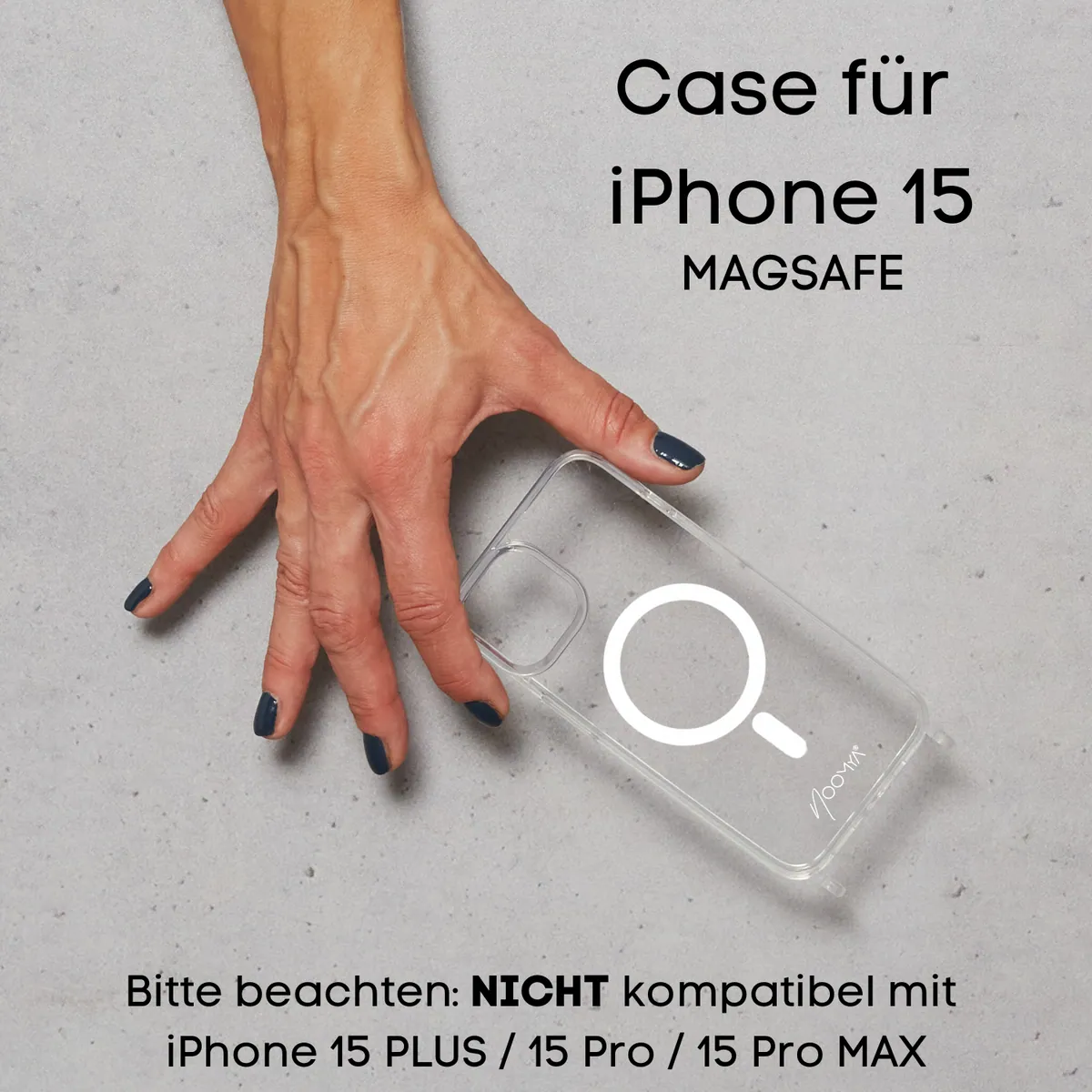 Magsafe Handyhülle für iPhone 15 mit Ösen für Handyketten & Handybänder | transparent