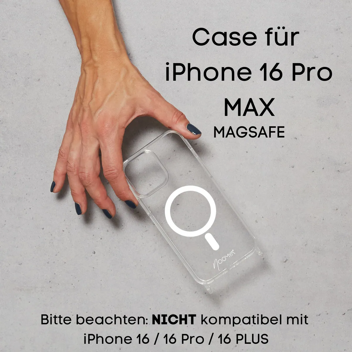 Magsafe Handyhülle für iPhone 16 Pro Max mit Ösen für Handyketten & Handybänder | transparent