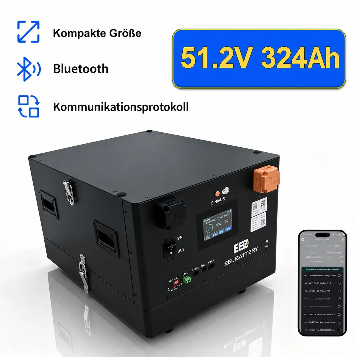 EEL Battery 51,2V 324Ah LiFePO4 Solarspeicher ca. 16,6 kWh mit Heizung, ohne Standfuß