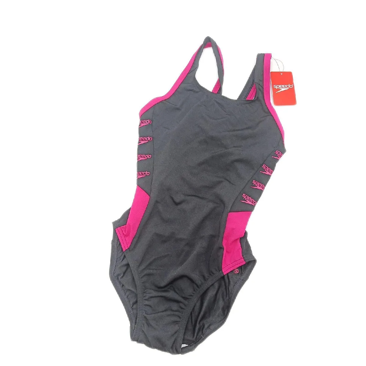 Speedo Badeanzug Schwimmbekleidung Boom Logo Splice Muscleback Damen Schwarz Electric