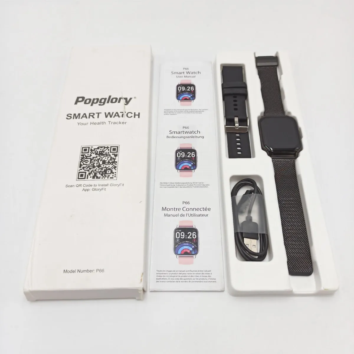 Popglory Smartwatch Fitnessuhr 185 Zoll Touch Farbdisplay Bluetooth Anrufe Activity Tracker