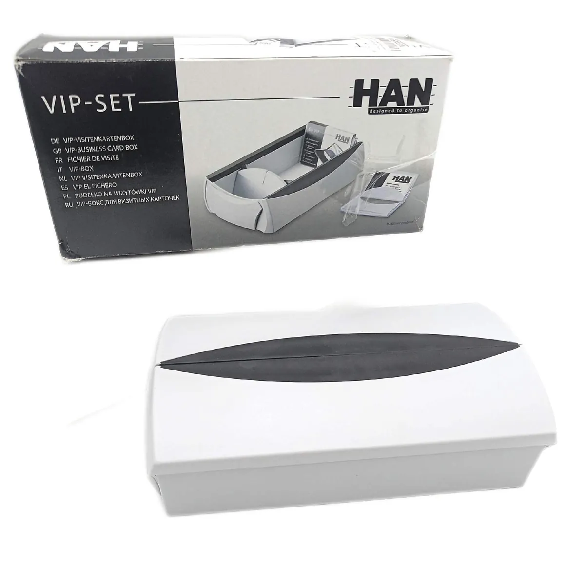 HAN Visitenkartenbox Büroorganisation Kartenbox VIP modernes Design Schwarz praktisch für 500 Karten