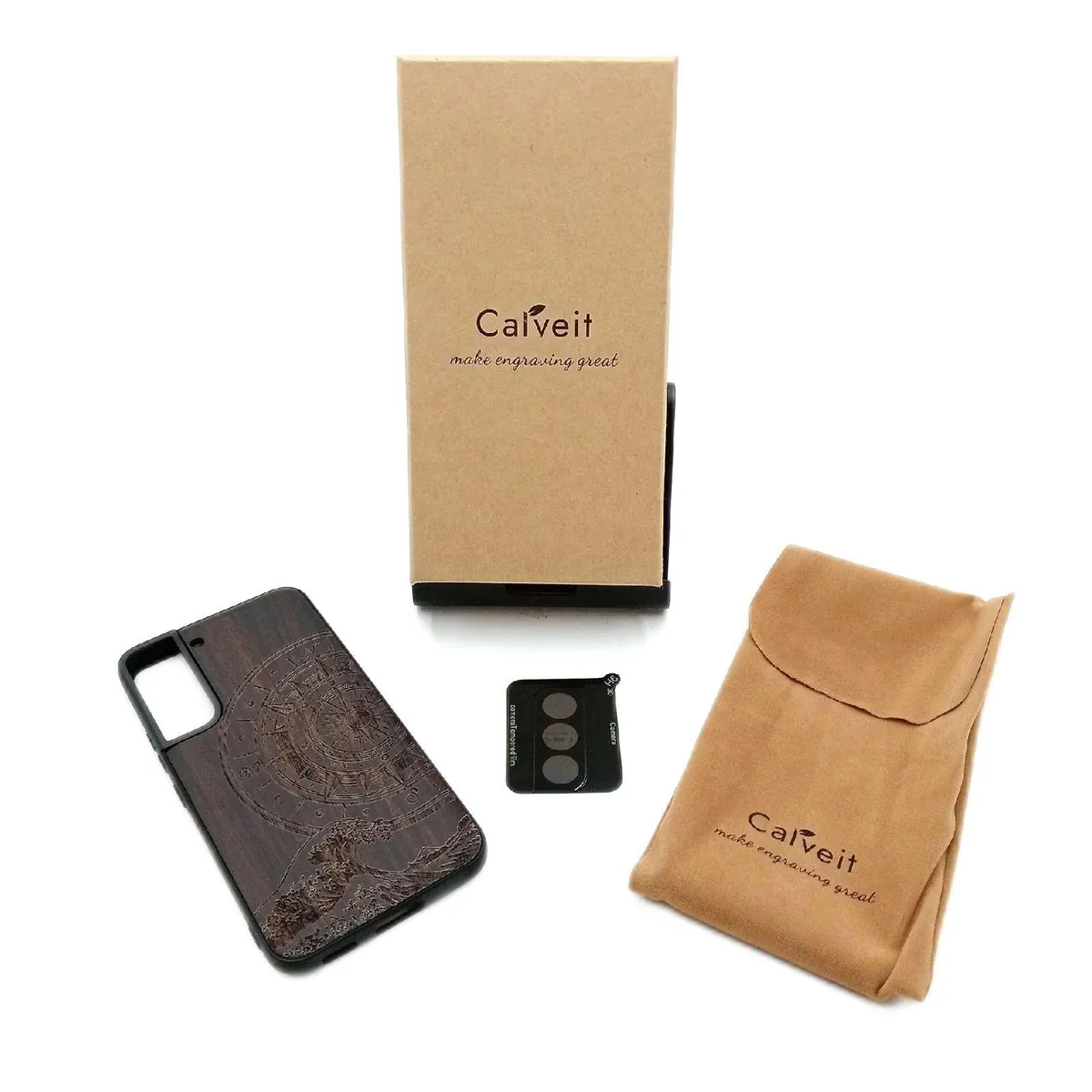 Carveit Handyhülle Schutzhülle Galaxy S22 TPU Cover Schwarzholz Elegant Design