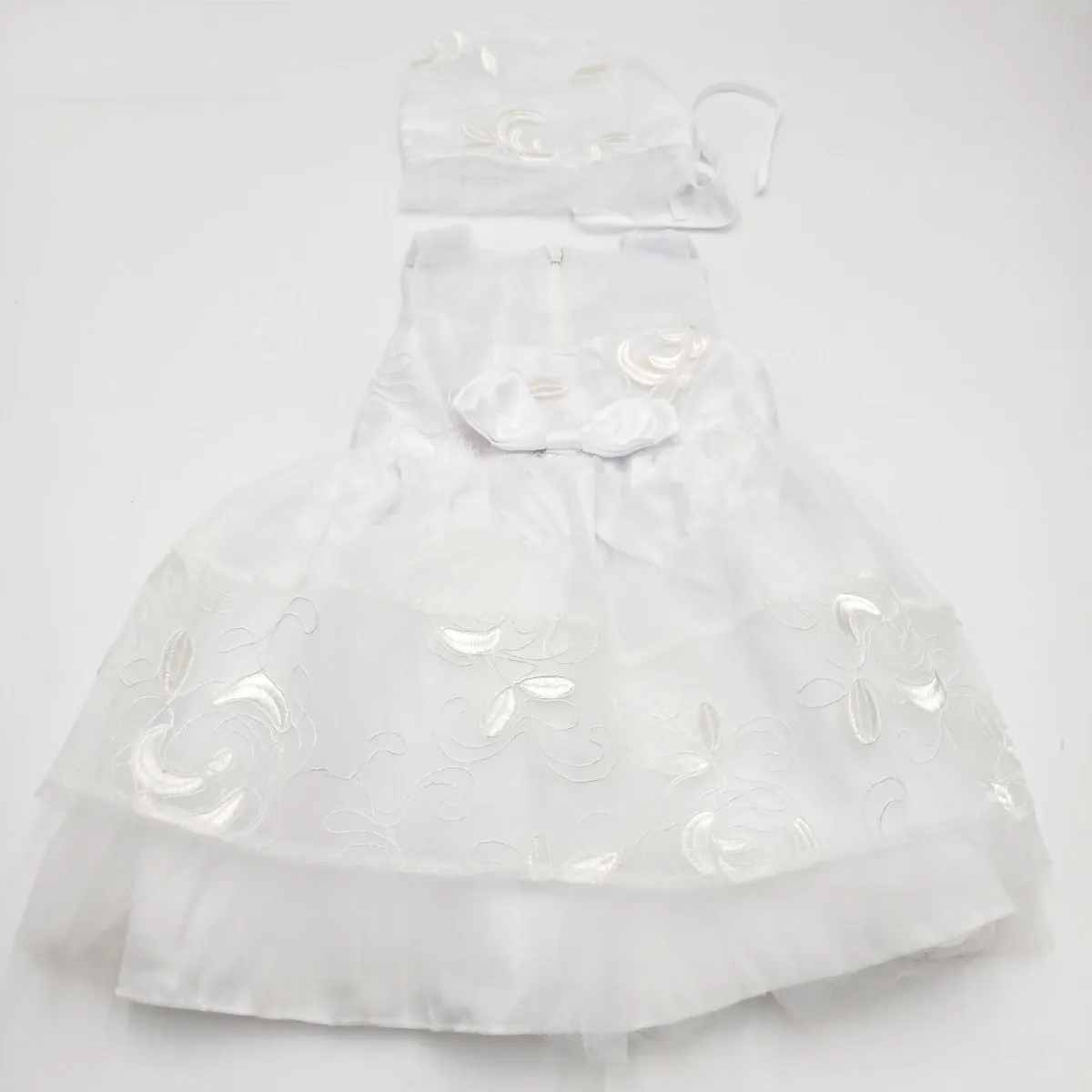 2 teiliges Taufkleid Set Babys Mädchen formelles Kleid Spitze Mütze Kleid