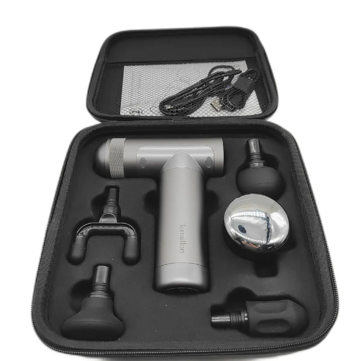 Terraillon Muskelmassagepistole Massagegerät Fitness Training Entlastet entspannt Muskeln silikonaufsatz usb c etui
