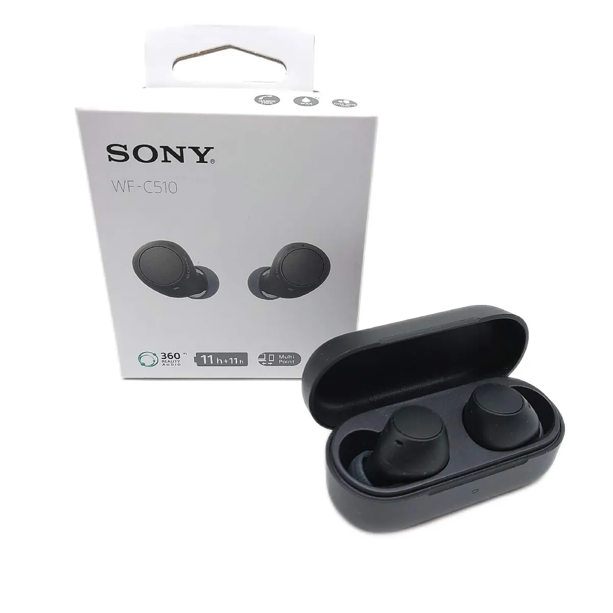 Sony In Ear Bluetooth Ohrhörer Kabellose Kopfhörer WF C510 Schwarz 22 Stunden Akku IPX4 Wasserfest Multipoint Mikrofon