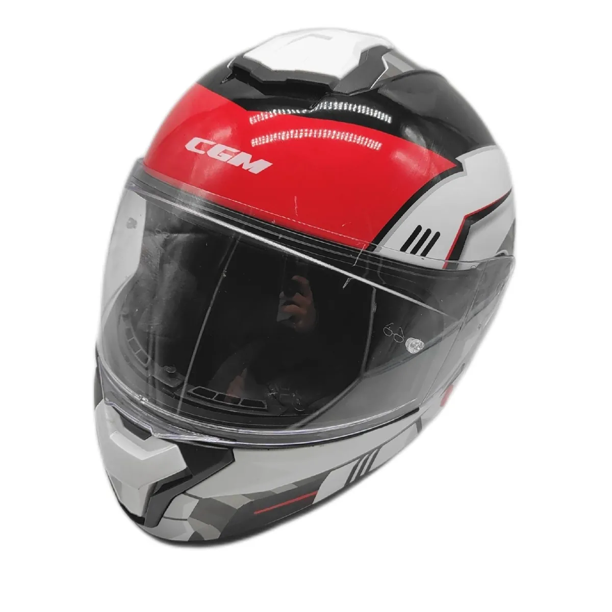 CGM Helm Motorradhelm Schutzhelm 330S Riot Space Weiß Schwarz Rot American Style Vintage Design