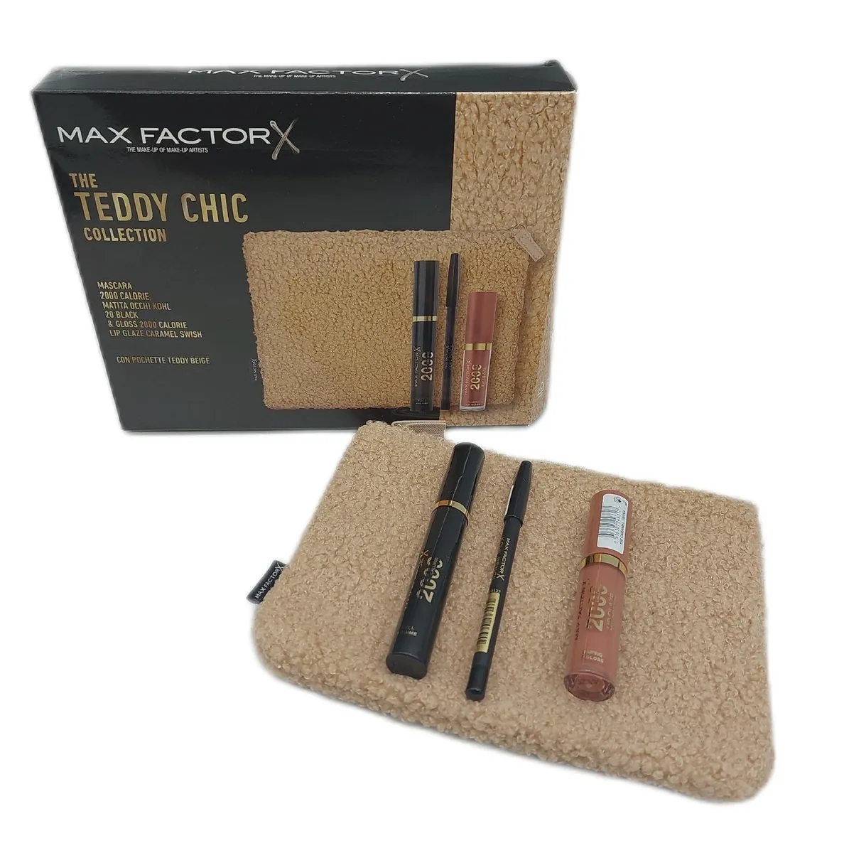 Max Factor Clutch Damen Geschenkbox Teddy Chic weicher Stoff modisch elegant weich