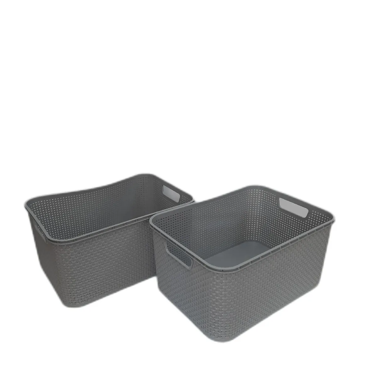 BranQ Wäschekorb Haushaltswaren Home essential Korb Rattan Design 2er Set 19 Liter BPA frei Kunststoff Hellgrau