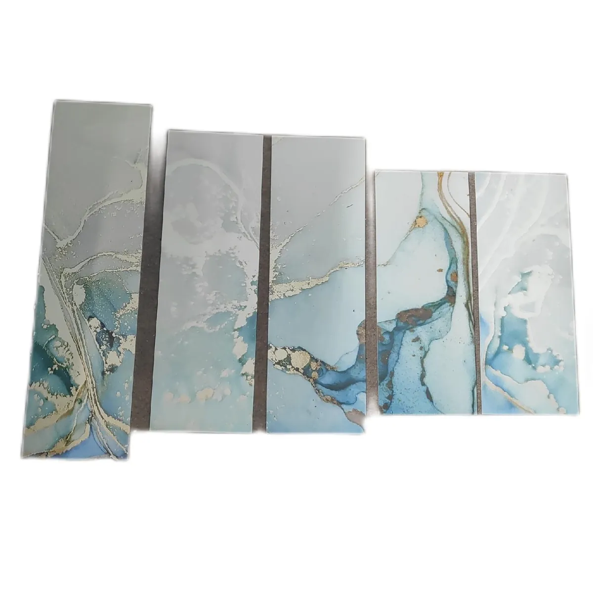 AREDE Wandkunst Bild Wohnzimmer Dekoration Set 5er Abstrakt Blau Gold modernes Design